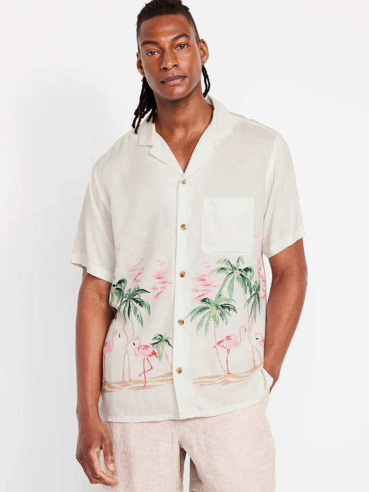 Men's Short Sleeve Flamingo Camp Shirt Sz: L | NWT | Old Navy